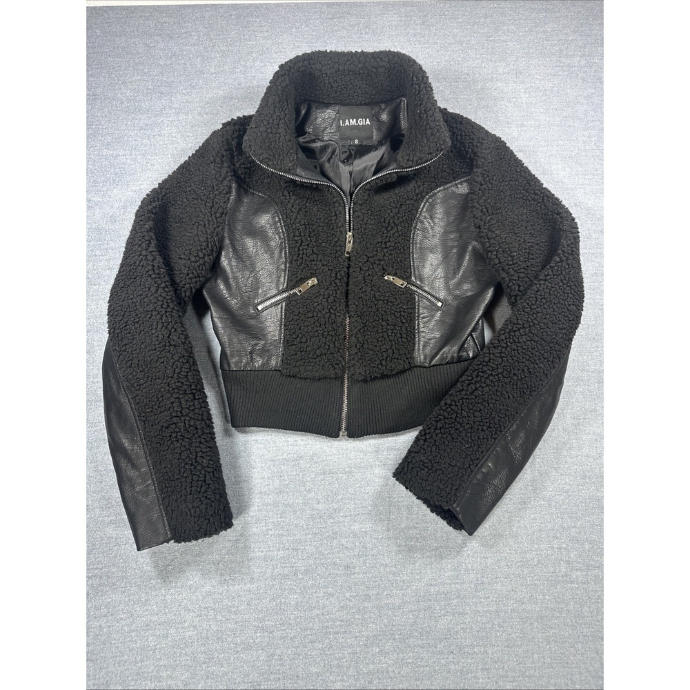 I.AM.GIA Cropped Black Small Jacket Moto Faux Leather